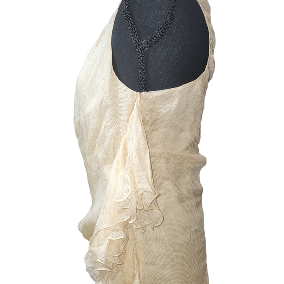 Fendi Cream waffle knit silk top with side ruffle 40 brand runs small - Picture 2 of 16